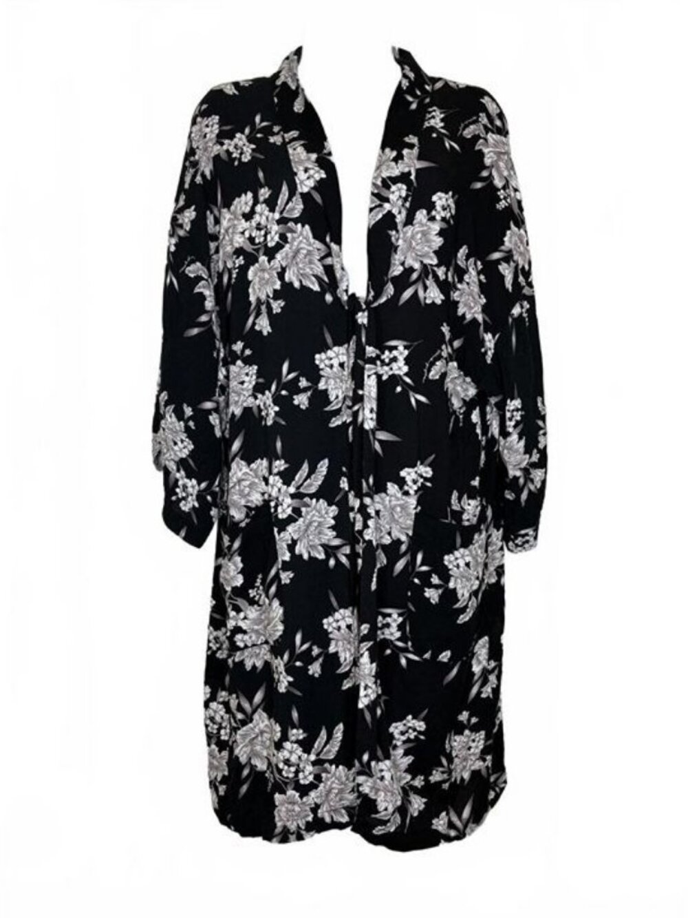 Spiritual Gangster Black White Floral Maya Kimono Tie Front Cover Up Robe